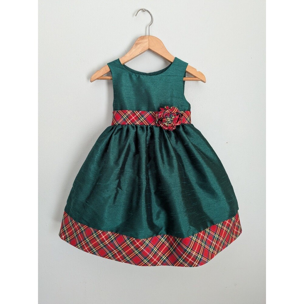 Laura Ashley Toddler Girl 2T Christmas Dress Green Red Tartan Plaid Petticoat